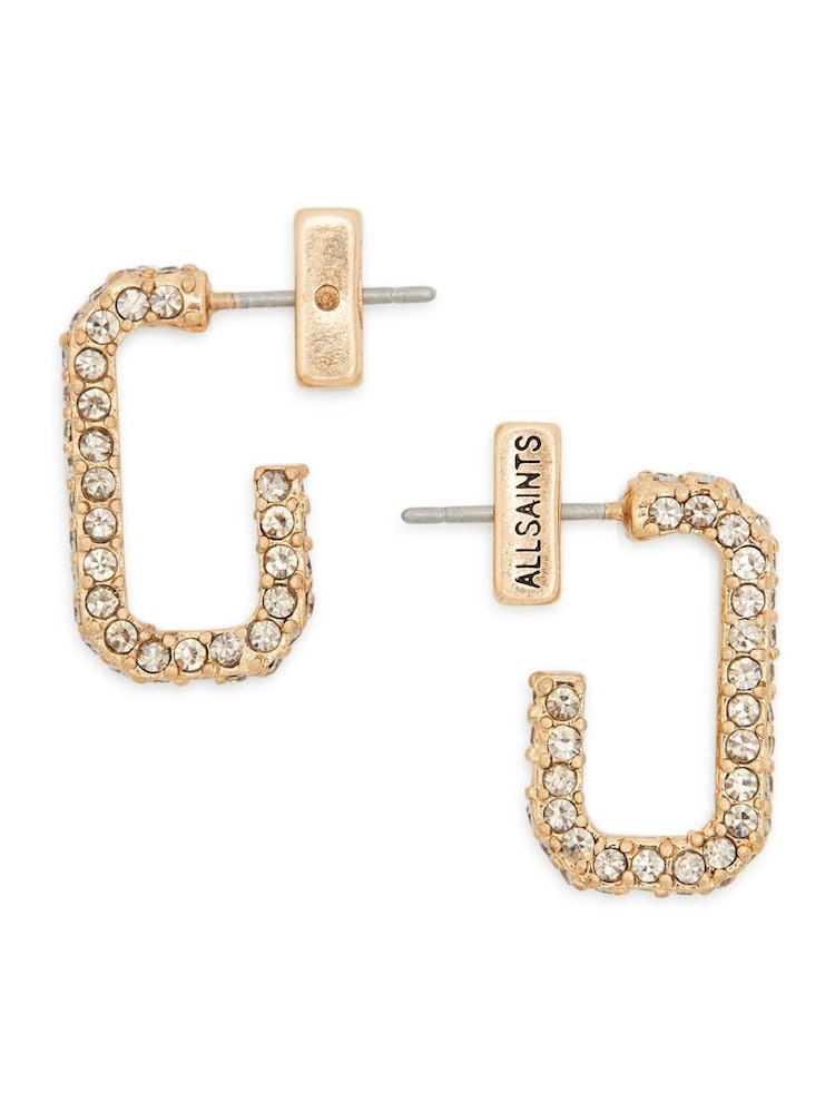 AllSaints Gold Pave Link Huggies - Image 2 of 4