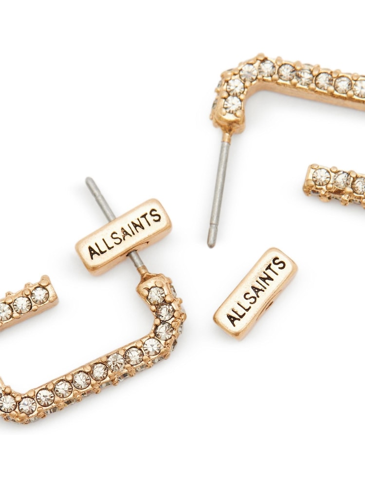 AllSaints Gold Pave Link Huggies - Image 4 of 4