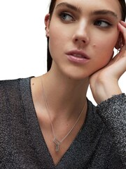 AllSaints Silver Tone Pave Link Pendant Necklace - Image 4 of 4