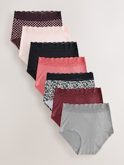Printed Spot Full Brief Cotton and Lace Knickers 7 Pack - Image 1 of 10