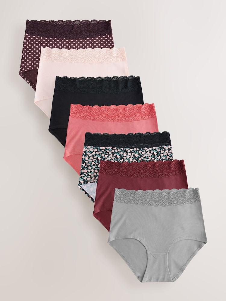 Printed Spot Full Brief Cotton and Lace Knickers 7 Pack - Image 1 of 10