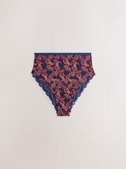 Navy Paisley High Rise High Leg Lace Knickers 4 Pack - Image 2 of 7