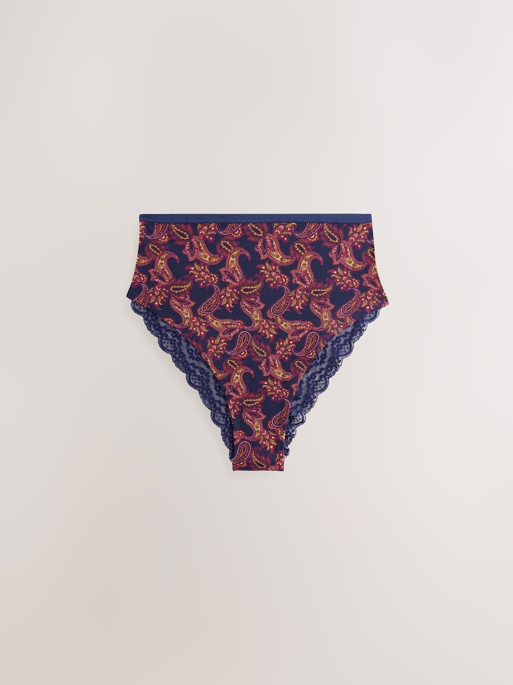 Navy Paisley High Rise High Leg Lace Knickers 4 Pack - Image 2 of 7