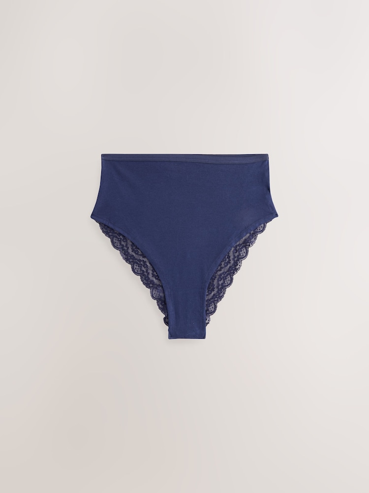 Navy Paisley High Rise High Leg Lace Knickers 4 Pack - Image 5 of 7