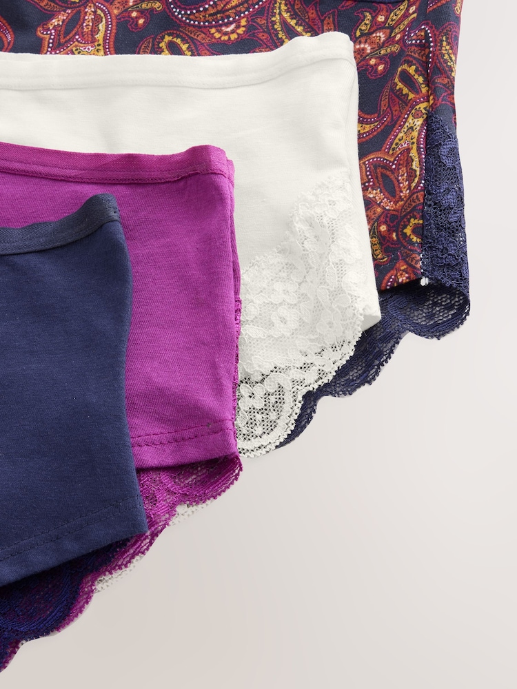 Navy Paisley High Rise High Leg Lace Knickers 4 Pack - Image 7 of 7