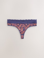 Navy Paisley Thong Lace Knickers 4 Pack - Image 8 of 10
