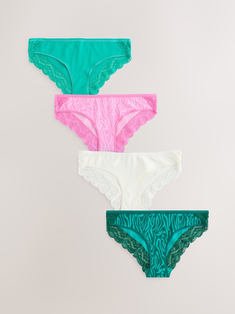 Zebra Print Bikini Lace Knickers 4 Pack - Image 1 of 7