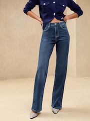 Lipsy Dark Blue Petite Mid Rise Wide Leg Jeans - Image 3 of 9