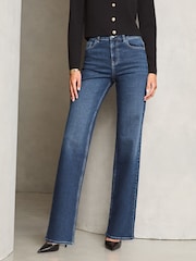 Lipsy Dark Blue Petite Mid Rise Wide Leg Jeans - Image 6 of 9