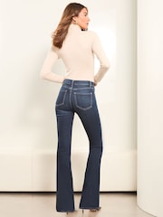 Lipsy Dark Blue Wash Petite Mid Rise Flare Jeans - Image 4 of 4