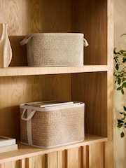 Neutral Herringbone Set of 2 Storage Basket - Image 1 of 4