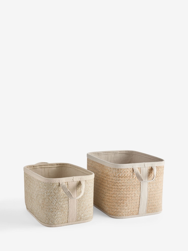 Neutral Herringbone Set of 2 Storage Basket - Image 2 of 4