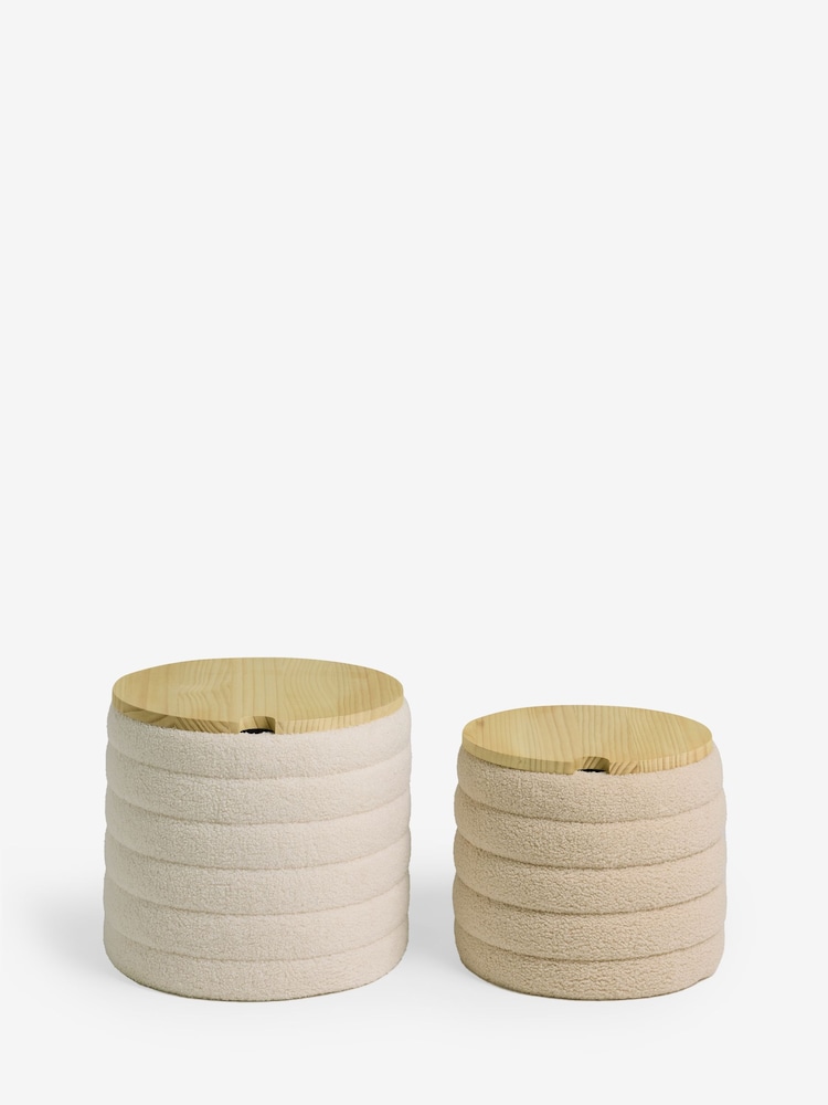 Set of 2 Neutral Boucle Lidded Baskets - Image 1 of 3 Set of 2 Neutral Boucle Lidded Baskets - Image 1 of 3