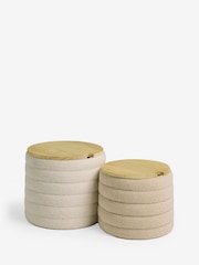 Set of 2 Neutral Boucle Lidded Baskets - Image 2 of 3