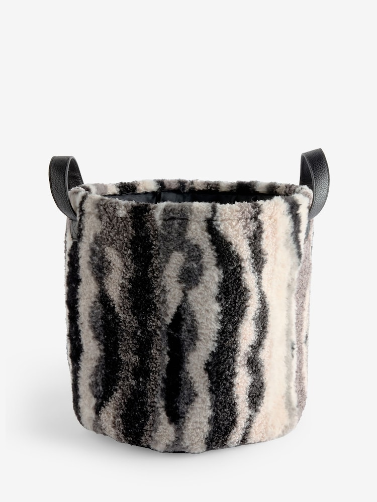 Black/White Faux Fur Storage Basket - Image 1 of 2 Black/White Faux Fur Storage Basket - Image 1 of 2