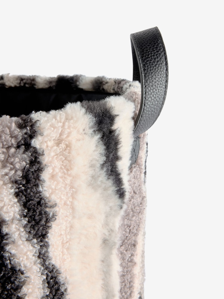Black/White Faux Fur Storage Basket - Image 2 of 2 Black/White Faux Fur Storage Basket - Image 2 of 2