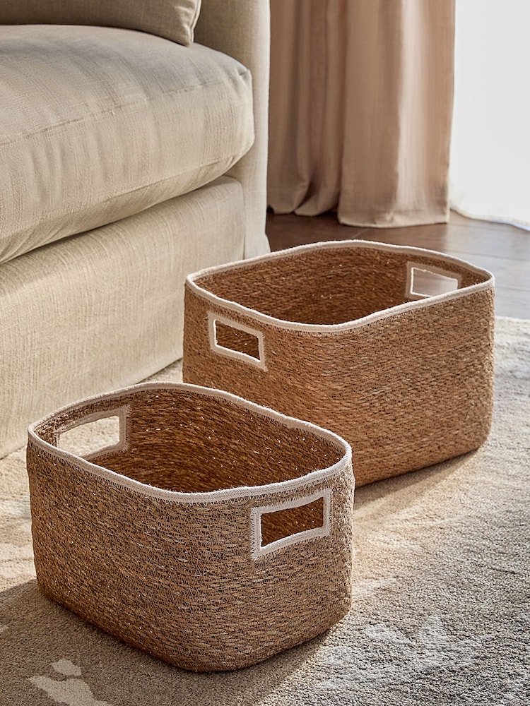 Neutral Seagrass Set of 2 Storage Baskets - Image 2 of 4 Neutral Seagrass Set of 2 Storage Baskets - Image 2 of 4
