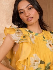 Love & Roses Buttermilk Yellow Short Sleeve Ruffle Pintuck Blouse - Image 2 of 4