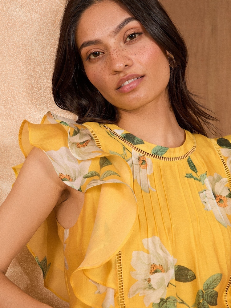 Love & Roses Buttermilk Yellow Short Sleeve Ruffle Pintuck Blouse - Image 2 of 4