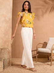 Love & Roses Buttermilk Yellow Short Sleeve Ruffle Pintuck Blouse - Image 3 of 4