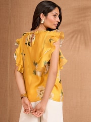 Love & Roses Buttermilk Yellow Short Sleeve Ruffle Pintuck Blouse - Image 4 of 4