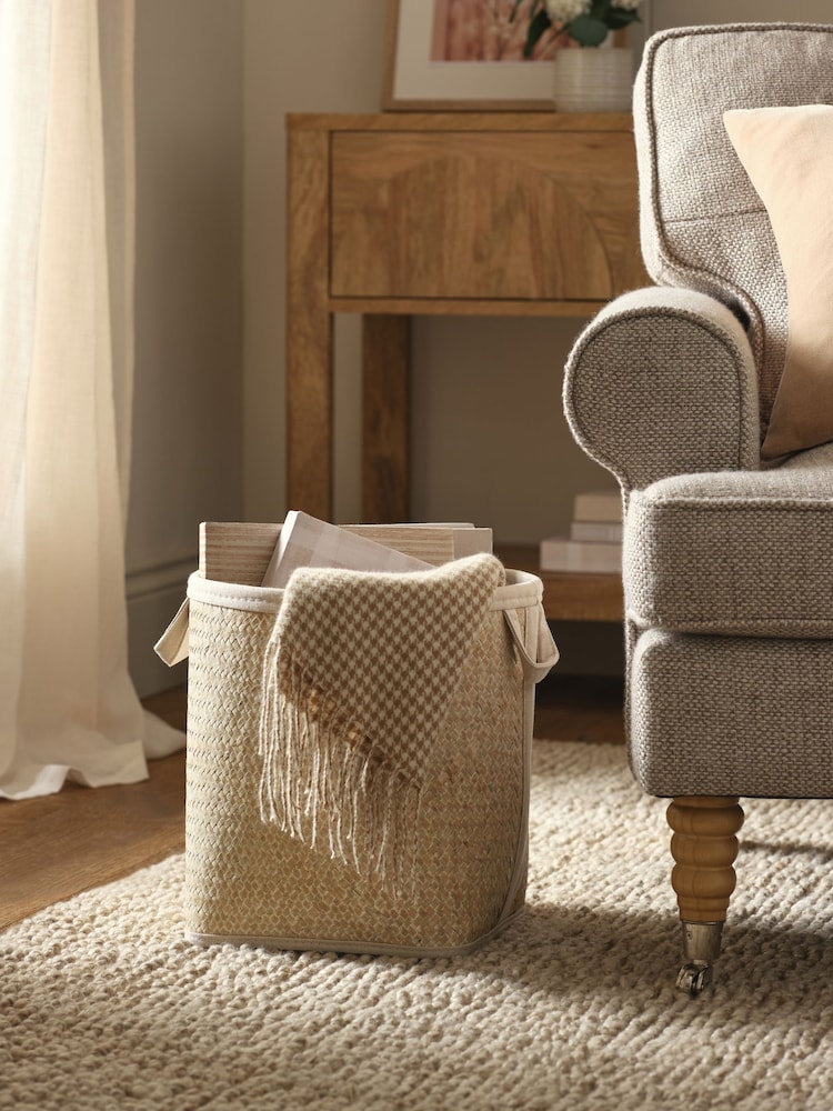 Neutral Herringbone Single Storage Basket - Image 1 of 2 Neutral Herringbone Single Storage Basket - Image 1 of 2