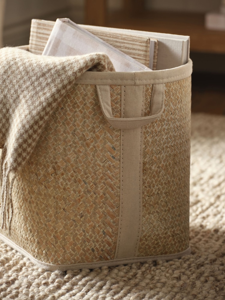 Neutral Herringbone Single Storage Basket - Image 2 of 2 Neutral Herringbone Single Storage Basket - Image 2 of 2