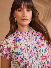 Love & Roses Floral Printed Short Sleeve Shell Top - Image 2 of 4