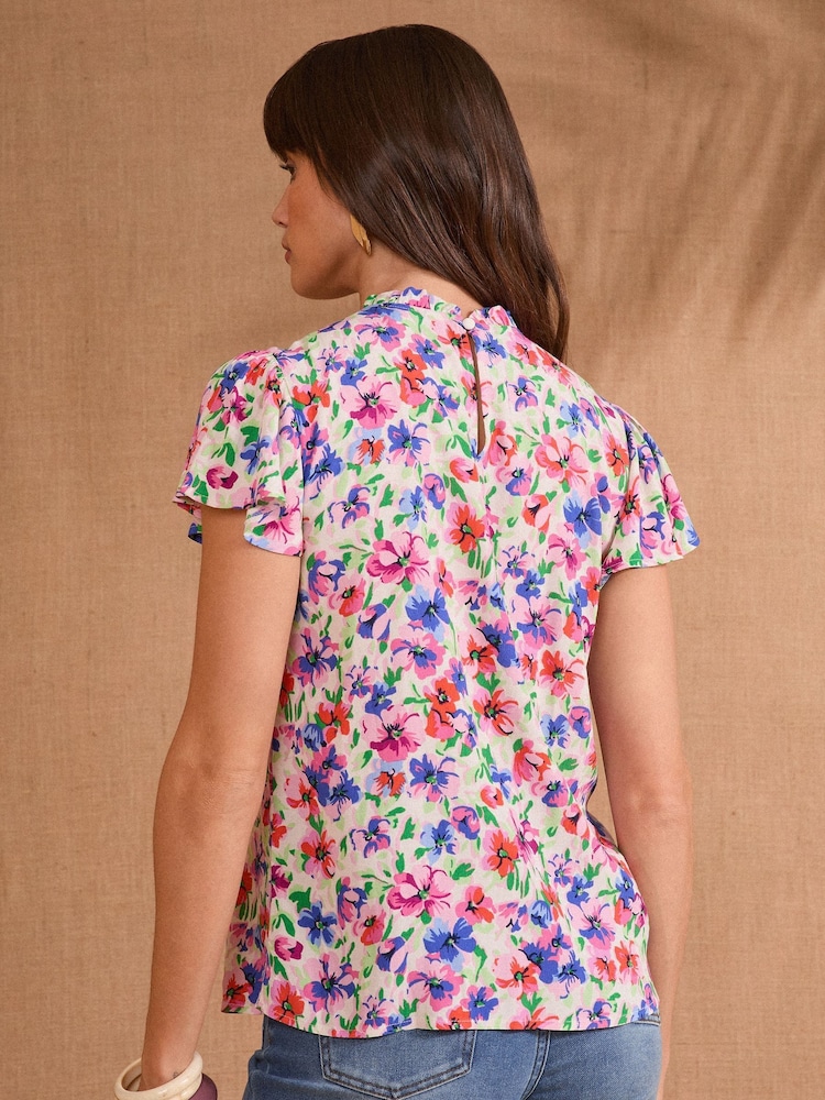 Love & Roses Floral Printed Short Sleeve Shell Top - Image 4 of 4 Love & Roses Floral Printed Short Sleeve Shell Top - Image 4 of 4
