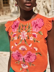 Love & Roses Orange Crew Neck Short Sleeve Embroidered Top - Image 2 of 4
