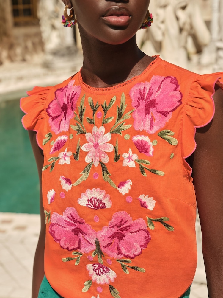 Love & Roses Orange Crew Neck Short Sleeve Embroidered Shell Top - Image 2 of 4 Love & Roses Orange Crew Neck Short Sleeve Embroidered Shell Top - Image 2 of 4