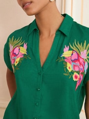 Love & Roses Green Printed Roll Sleeve Shirt - Image 2 of 4