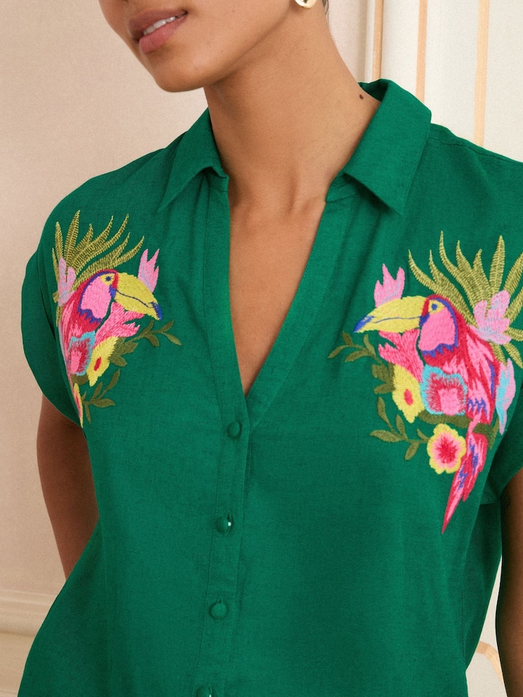 Love & Roses Green Printed Roll Sleeve Shirt - Image 2 of 4