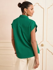 Love & Roses Green Printed Roll Sleeve Shirt - Image 4 of 4