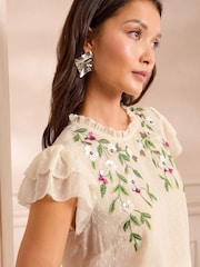 Love & Roses Ivory Embellished Short Sleeve Crew Neck Top - Image 2 of 5