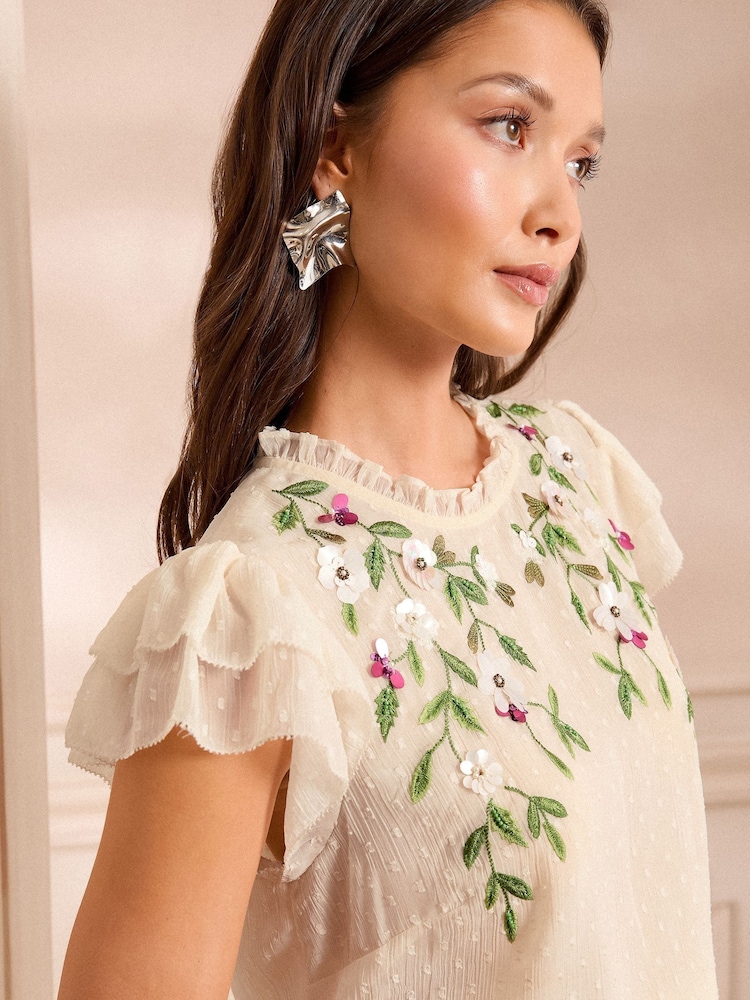 Love & Roses Ivory Embellished Short Sleeve Crew Neck Top - Image 2 of 5