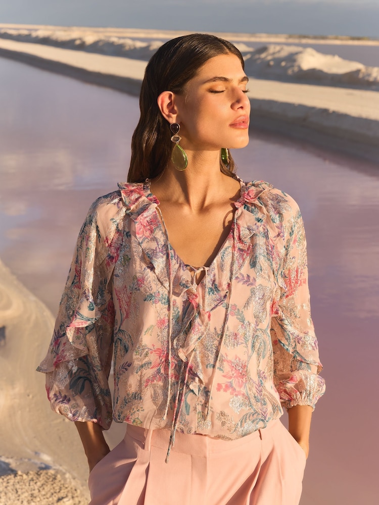 Bluza s 3/4 rokavi in zavezovanjem v kovinskem odtenku V&A I Love & Roses - Slika 1 iz 4 Bluza s 3/4 rokavi in zavezovanjem v kovinskem odtenku V&A I Love & Roses - Slika 1 iz 4