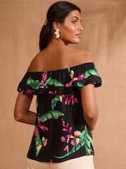 Schwarz/Blumenmuster - Love & Roses Bedrucktes Bardot-Top - Bild 4 von 4