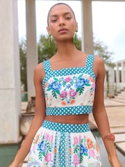 V&A I Love & Roses Co-ord Square Neckline Tie Back Crop Top - Image 1 of 4