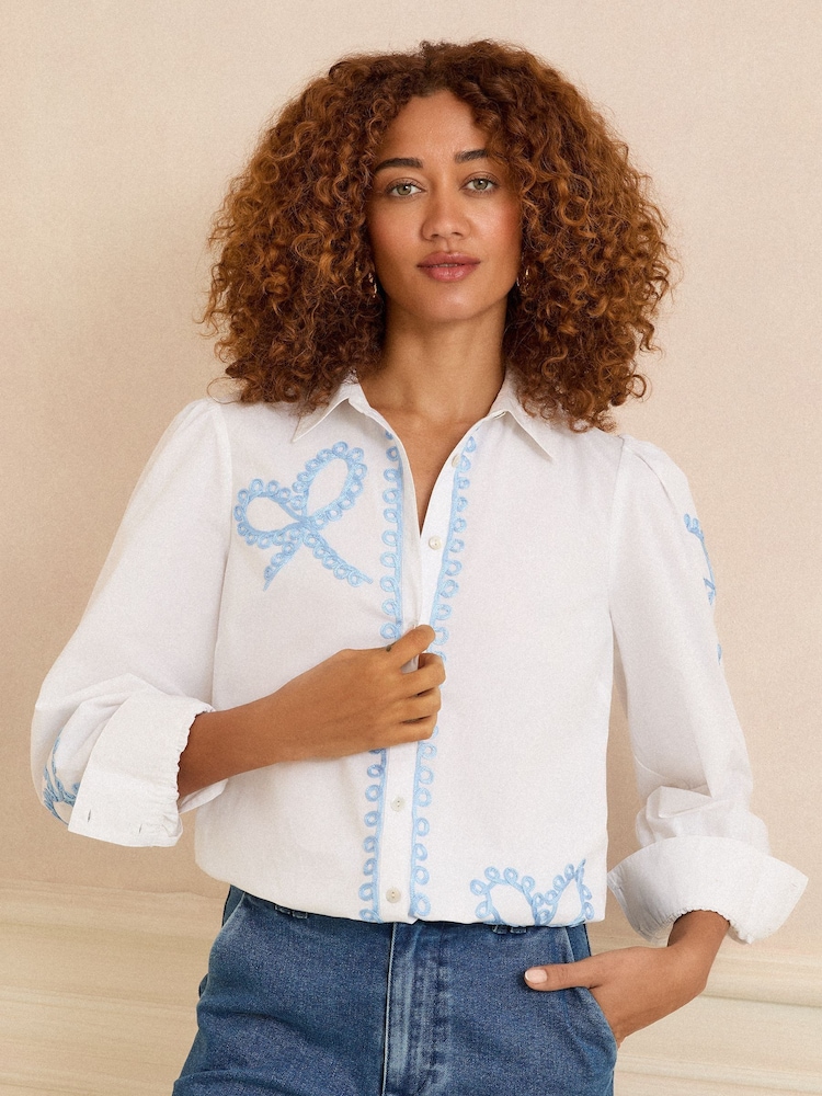 Love & Roses Ivory Lace Trim Deatil Long Sleeve 100% Cotton Shirt - Image 1 of 4 Love & Roses Ivory Lace Trim Deatil Long Sleeve 100% Cotton Shirt - Image 1 of 4