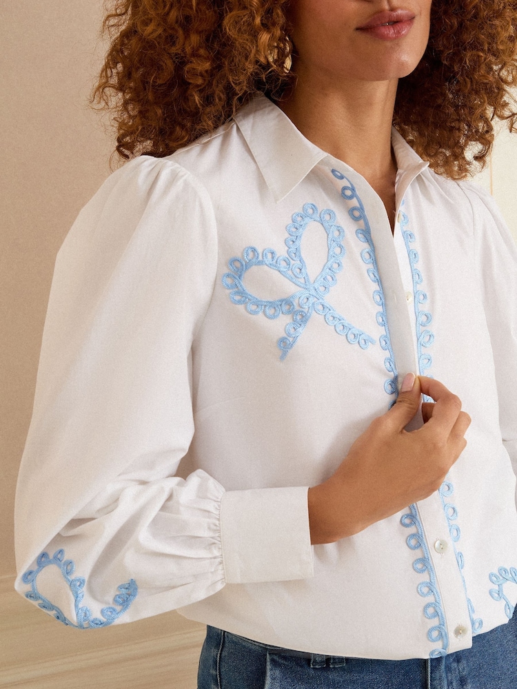 Love & Roses Ivory Lace Trim Deatil Long Sleeve 100% Cotton Shirt - Image 3 of 4