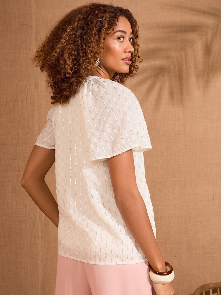 Love & Roses White Sequin V-Neck blouse - Image 4 of 4 Love & Roses White Sequin V-Neck blouse - Image 4 of 4