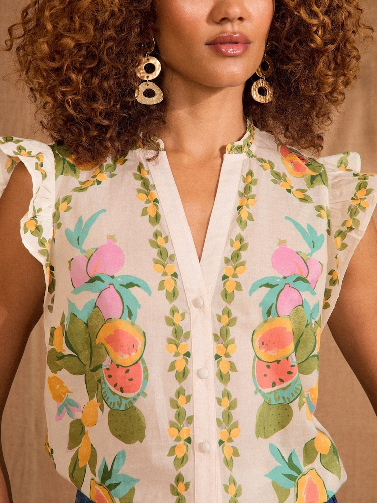 Love & Roses Tropical Print Sleeveless Notch Neck Blouse - Image 2 of 4 Love & Roses Tropical Print Sleeveless Notch Neck Blouse - Image 2 of 4