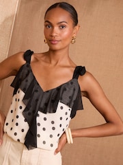 Love & Roses Ivory Spot Petite Ruffle Detail Cami - Image 1 of 4