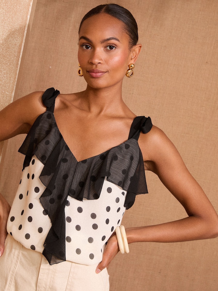 Love & Roses Ivory Spot Petite Ruffle Detail Cami - Image 1 of 4