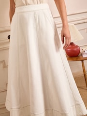 Love & Roses Ecru Denim Fit and Flare Midi Skirt - Image 2 of 5