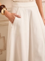 Love & Roses Ecru Denim Fit and Flare Midi Skirt - Image 4 of 5