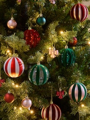 50 Pack Red Green Stripe Shatterproof Christmas Baubles - Image 4 of 5