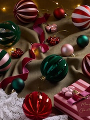 50 Pack Red Green Stripe Shatterproof Christmas Baubles - Image 5 of 5