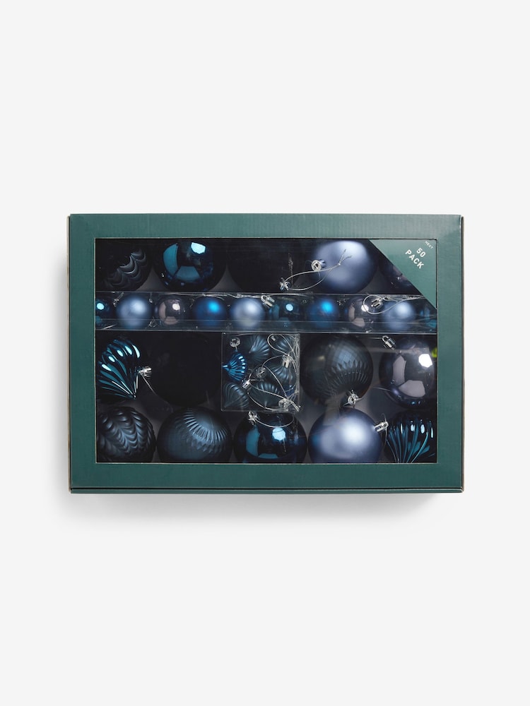 50 Pack Navy Blue Shatterproof Christmas Baubles - Image 1 of 2